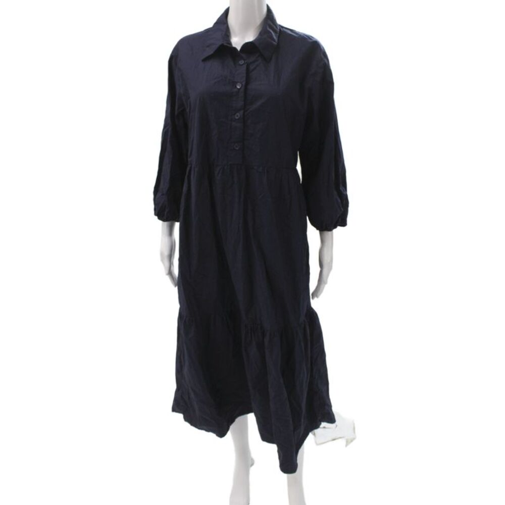 Quince Womens Shirt Dress Blue Collar Long Sleeve Organic Cotton Size M